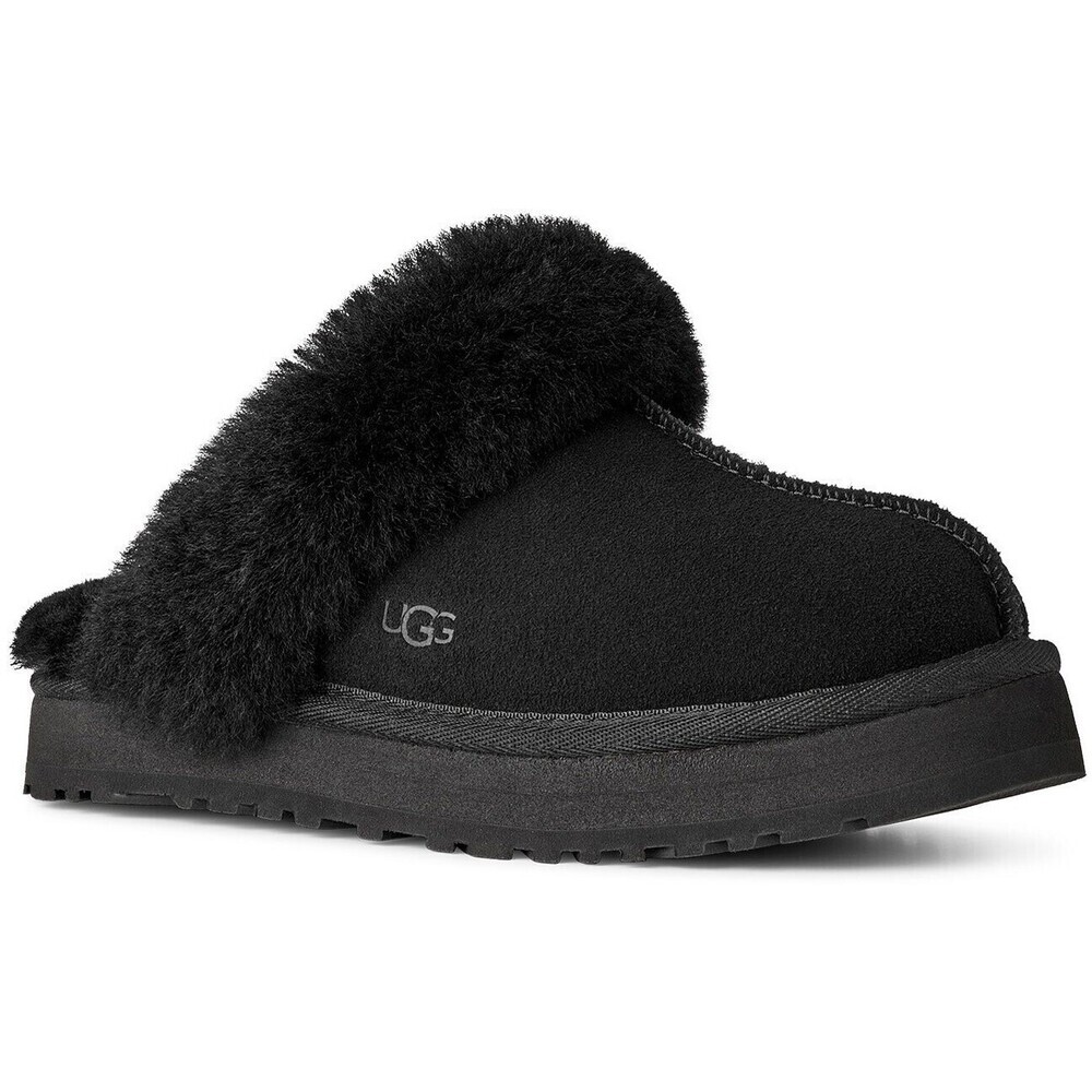 UGG Disquette 1171199K-BLK Slippers Kids Black Suede Sheepskin Platform GUG206